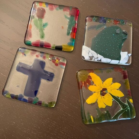Glass Mosaic Colorful Coasters Yard Art set of 4 - Picture 13 of 13